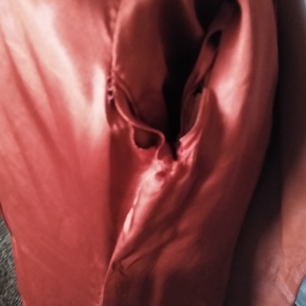 Vintage Leather Trench Coat Open Tie Close Burnt Orange by P.B.D. International - Picture 8 of 14
